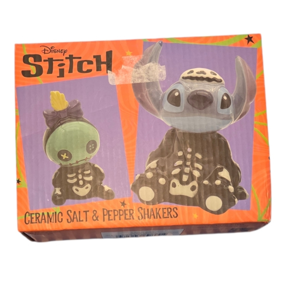Disney Stitch Skeleton Salt & Pepper Shakers - Black and Blue NEW - Picture 3 of 4
